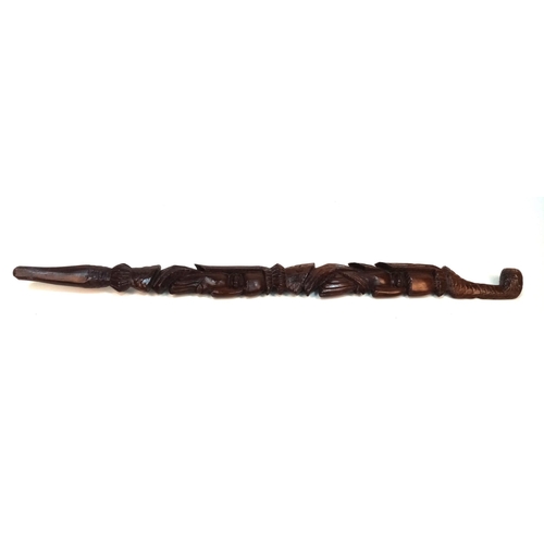 320 - A Very Ornate Vintage or Older, Hand Carved, Solid Hardwood Tribal Walking/Ceremonial Stick. 1 metre... 