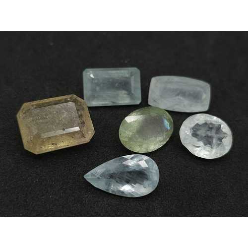 709B - Two Lots of Gemstones: 42.45ctw aquamarine and 6.10ctw kyanites. In presentation/storage boxes.