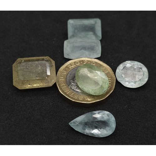 709B - Two Lots of Gemstones: 42.45ctw aquamarine and 6.10ctw kyanites. In presentation/storage boxes.