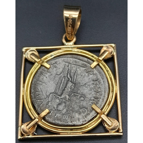 722B - An Ancient Roman Rare Coin Pendant set in 18K Yellow gold - with Old Dealer's Ticket. 4.16 Ct. 10.55... 