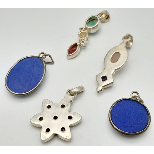 648B - A Jewellery collection of 5x Sterling Silver stone set items. Two Lapis Lazuli, A Star shaped multi-... 