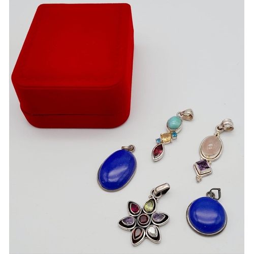 648B - A Jewellery collection of 5x Sterling Silver stone set items. Two Lapis Lazuli, A Star shaped multi-... 