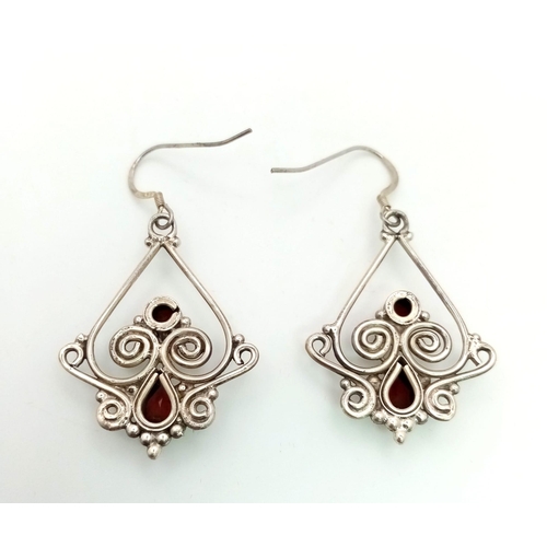 743B - A Pair of 925 Silver and Garnet Art Deco Style Earrings. Comes with a presentation case.