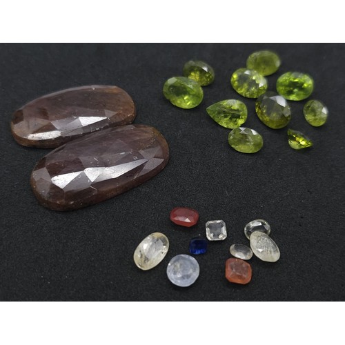 744B - Three Gemstone Lots: A pair of 94.25ct untreated sapphires, 26.45ct peridots and 10.75ct of differen... 