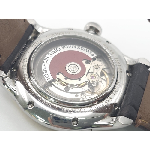 768B - A Stylish Swiss Oris Skeleton Back Gents Watch. Brown leather strap. Stainless steel case with gilde... 