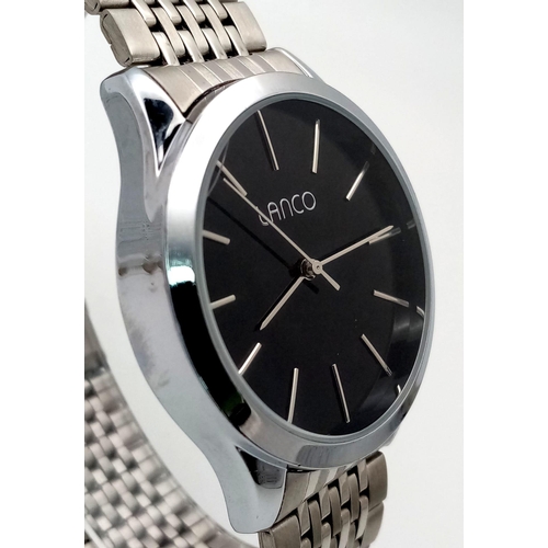 760B - A Lanco Black Dial Quartz Gents Watch. Stainless steel bracelet and case - 40mm. In good condition a... 