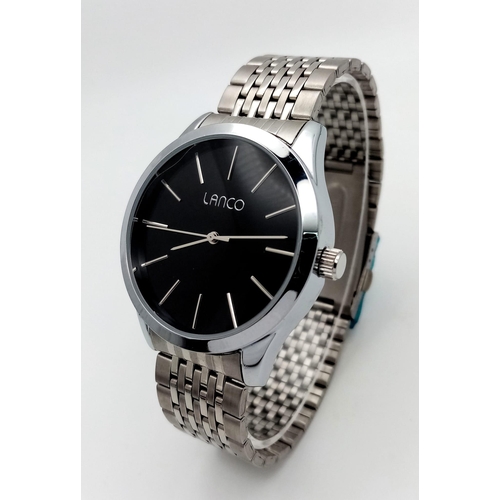 760B - A Lanco Black Dial Quartz Gents Watch. Stainless steel bracelet and case - 40mm. In good condition a... 