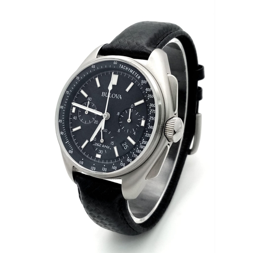 767B - A BULOVA TACHYMETER AUTOMATIC GENTS WATCH WITH 3 SUBDIALS ON THE ORIGINAL BULOVA LEATHER STRAP AND I... 