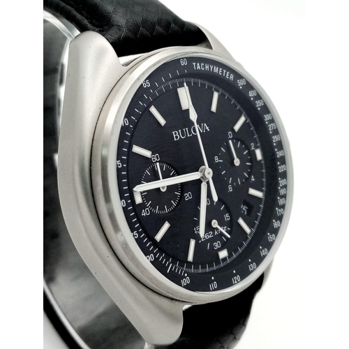 767B - A BULOVA TACHYMETER AUTOMATIC GENTS WATCH WITH 3 SUBDIALS ON THE ORIGINAL BULOVA LEATHER STRAP AND I... 