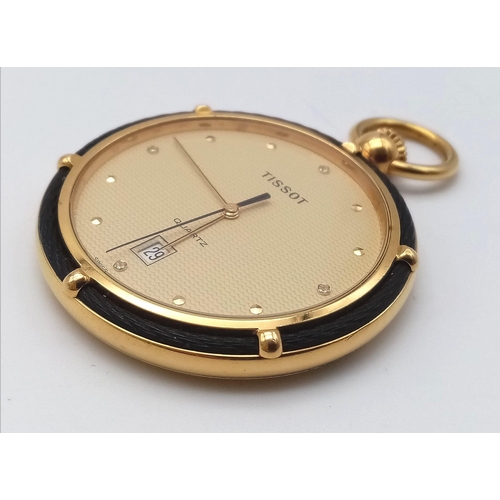 780B - A Tissot Gold Plated Pocket/Pendant Watch. 42mm diameter. 
Gilded dial with date window. Quartz move... 