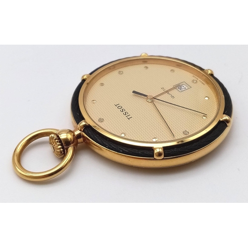 780B - A Tissot Gold Plated Pocket/Pendant Watch. 42mm diameter. 
Gilded dial with date window. Quartz move... 