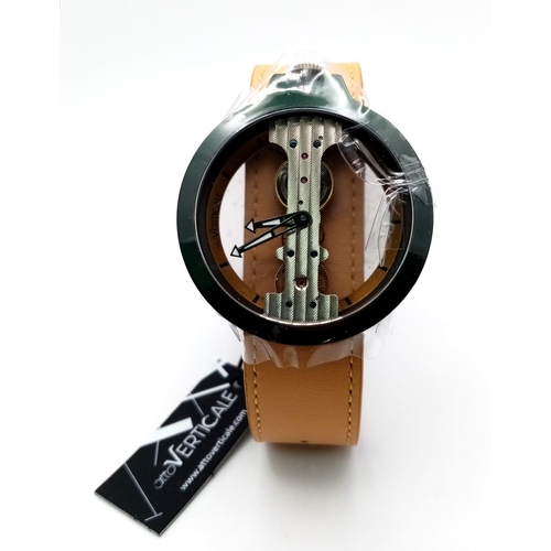 704B - A Verticale Mechanical Top Winder Gents Watch. Brown leather strap. Ceramic skeleton case - 42mm. As... 