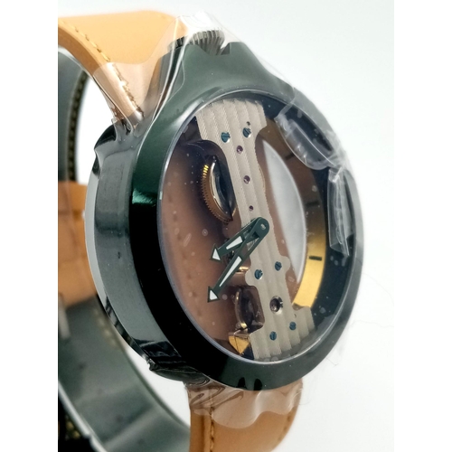 704B - A Verticale Mechanical Top Winder Gents Watch. Brown leather strap. Ceramic skeleton case - 42mm. As... 