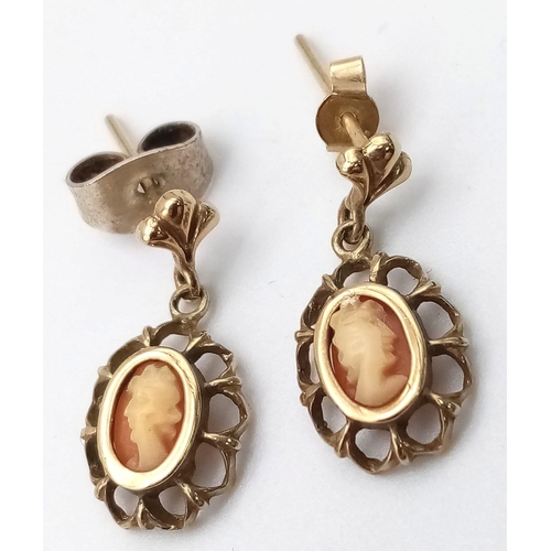 659B - A Pair of Vintage 9K Gold Miniature Cameo Earrings. 1.23g total weight.