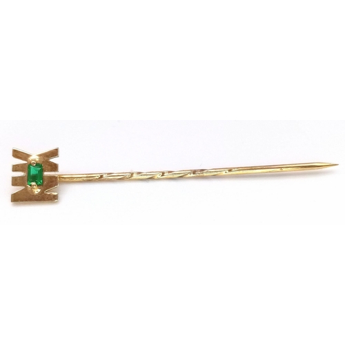 668B - A Vintage 9K Yellow Gold and Emerald Stick-Pin. If your initials are N.K. you are in luck. 5cm. 0.95... 