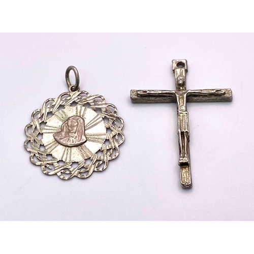 940B - 2X silver PENDANTS, Jesus on cross (4X3 cm) & Maria mother, Total weight 8.17G.