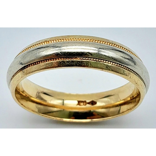 233 - A 10K White and Yellow Gold Band Ring. Size N. 5.36g weight. 5mm width.