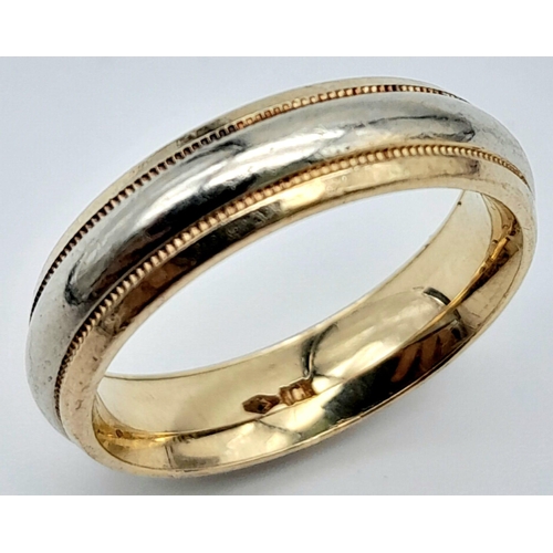 233 - A 10K White and Yellow Gold Band Ring. Size N. 5.36g weight. 5mm width.