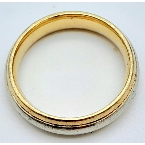 233 - A 10K White and Yellow Gold Band Ring. Size N. 5.36g weight. 5mm width.