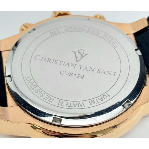 745B - A Christian Van Sant Chronograph Gents Watch. Black rubber strap. Gilded stainless steel case - 46mm... 