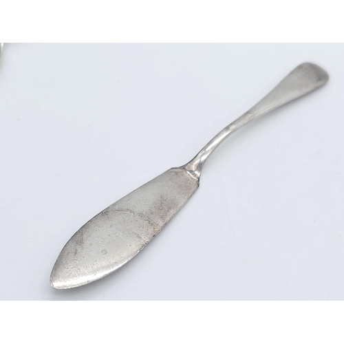 946B - An Antique sterling silver sugar spoon with Full Birmingham hallmarks, 1940 plus a cake knife with f... 