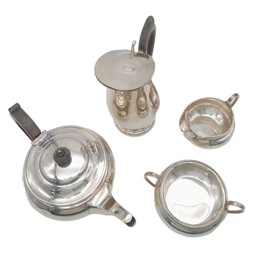 157 - An Antique Sterling Silver Art Deco Tea-Set. Includes: Teapot, hot water pitcher, cream and sugar ju... 