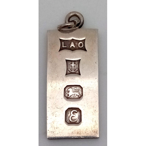 90 - A vintage sterling silver ingot pendant. Full Birmingham hallmarks, 1979. Total weight 7.6.