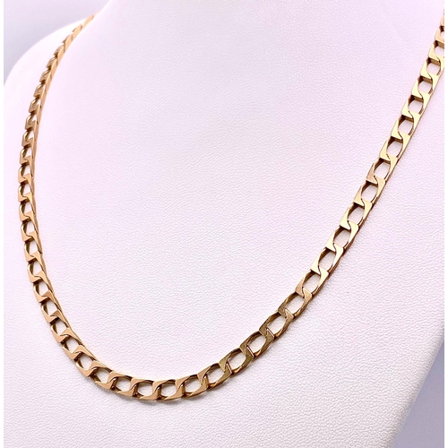 423 - A Vintage 9K Yellow Gold Flat Curb Link Chain/Necklace. 56cm length. 22.5g weight.