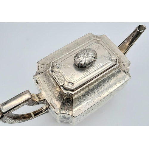 30 - An Antique Sterling Silver Teapot by Atkin Brothers of Sheffield. Rectangular shape with floral deco... 