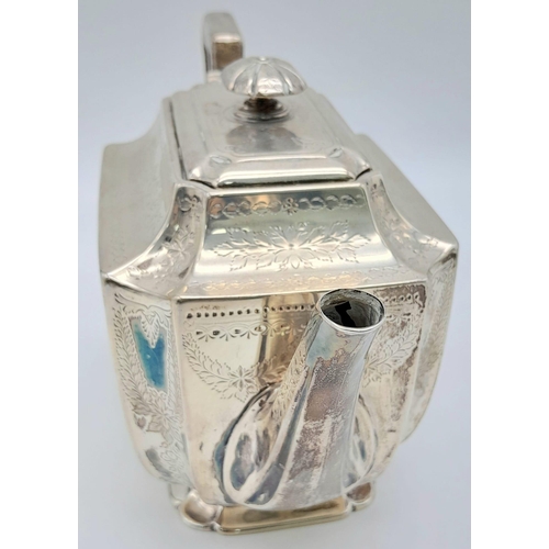 30 - An Antique Sterling Silver Teapot by Atkin Brothers of Sheffield. Rectangular shape with floral deco... 