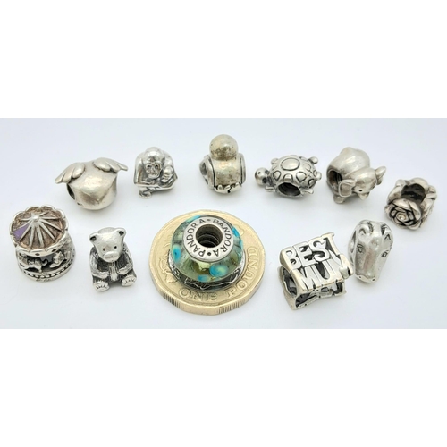 99 - A collection of multiple 925 silver pandora charms such as animals, etc. Total weight 36.75G. Please... 