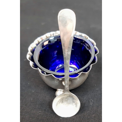 334 - A Victorian Hallmarked 1900 Silver Salt with Blue Glass Liner by Atkin Bros and Sheffield Hallmarked... 