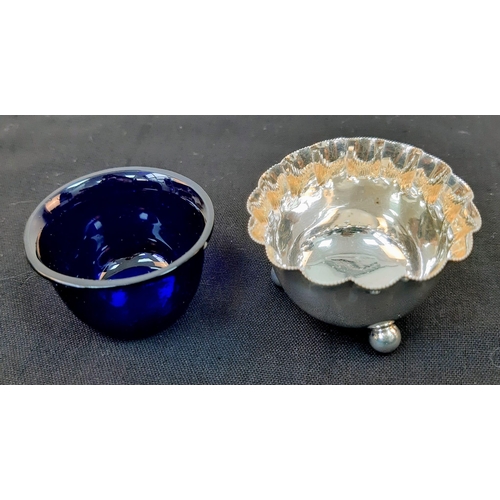 334 - A Victorian Hallmarked 1900 Silver Salt with Blue Glass Liner by Atkin Bros and Sheffield Hallmarked... 