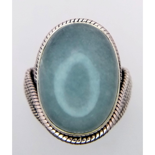 1102 - A 2009 Hallmarked Sterling Silver Aventurine Cabochon Set Ring Size L. Set with a 1.8cm Long Oval Av... 