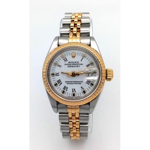 18 - A Rolex Oyster Perpetual Datejust Bi-Metal Ladies Watch. Gold and stainless steel bracelet and case ... 