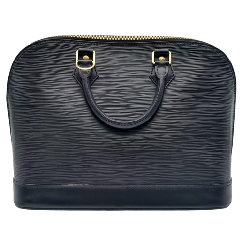 235 - A Louis Vuitton Black Leather Alma Handbag. Textured exterior. Soft textile interior with one open p... 