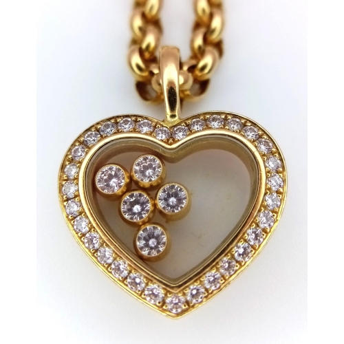 32 - A Chopard 18K Yellow Gold and Floating Diamond Heart Pendant on an 18K Yellow Gold Belcher Link Neck... 