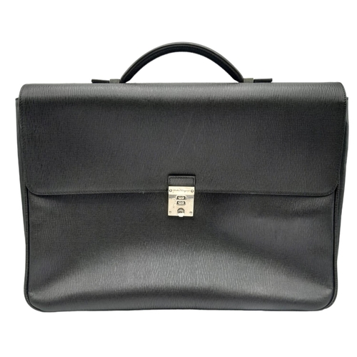 375 - A Salvatore Ferragamo Black leather Document Bag. Textured exterior with combination lock. Textile i... 