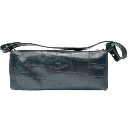 445 - A Black Leather Mulberry Baguette Bag. Textured exterior with Mulberry logo. Decorative textile inte... 