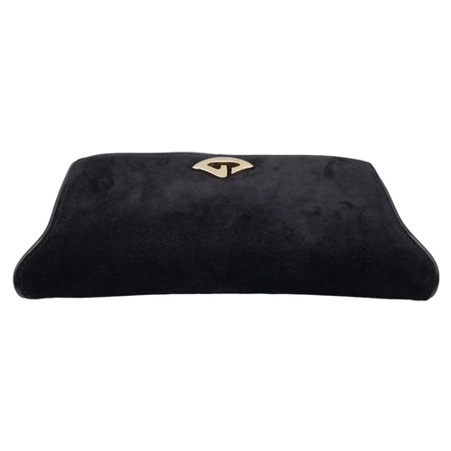 480 - A Gucci Black Suede Clutch Bag. Soft exterior with a gilded G clasp. Black textile interior with a z... 