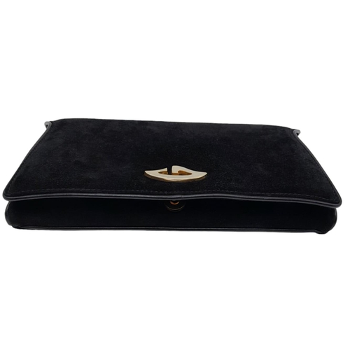 480 - A Gucci Black Suede Clutch Bag. Soft exterior with a gilded G clasp. Black textile interior with a z... 