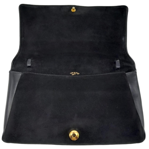 480 - A Gucci Black Suede Clutch Bag. Soft exterior with a gilded G clasp. Black textile interior with a z... 