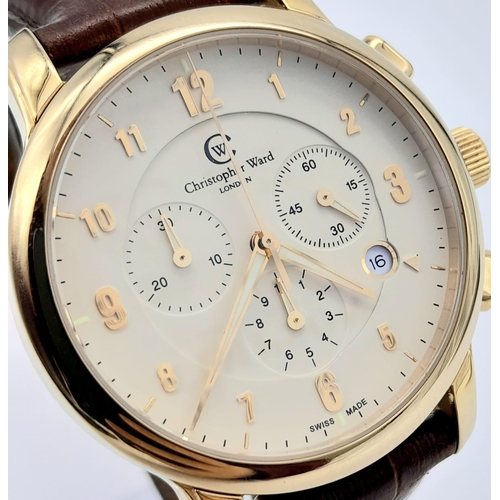 135 - A Scarce Men’s Christopher Ward C3 Malvern Chronograph Gold Tone Stainless Steel Watch. Very Good Co... 