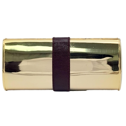 165 - A Fabulous Gucci Gold Tone Metal and Lizard Trim Clutch Bag. Soft textile interior with mirror. In g... 