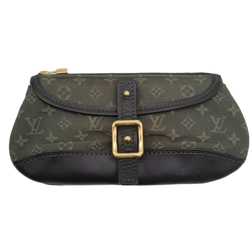 354 - A Louis Vuitton Green Canvas and Leather Wallet/Purse. LV monogram exterior with belt buckle decorat... 