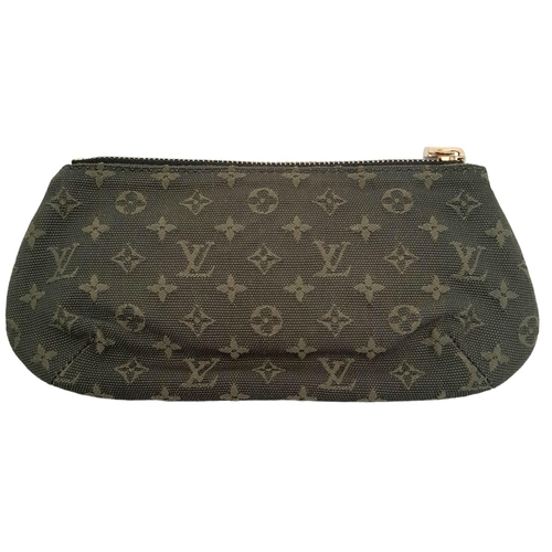 354 - A Louis Vuitton Green Canvas and Leather Wallet/Purse. LV monogram exterior with belt buckle decorat... 