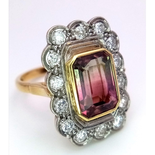 41 - A 18K YELLOW GOLD DIAMOND AND BI COLOUR TOURMALINE CLUSTER RING 7.9G SIZE M 1/2

ref: STOCK 6765