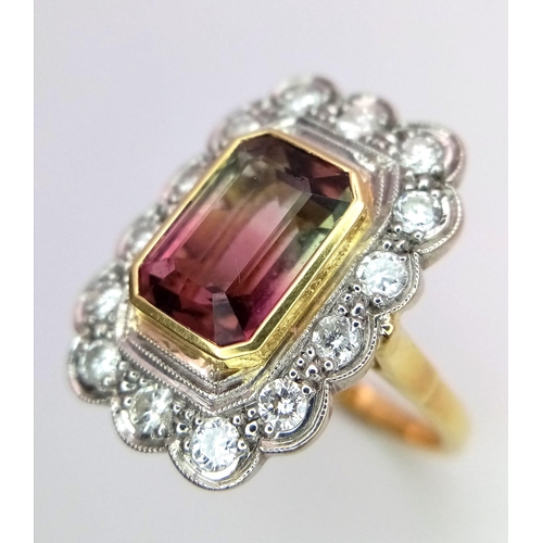 41 - A 18K YELLOW GOLD DIAMOND AND BI COLOUR TOURMALINE CLUSTER RING 7.9G SIZE M 1/2

ref: STOCK 6765