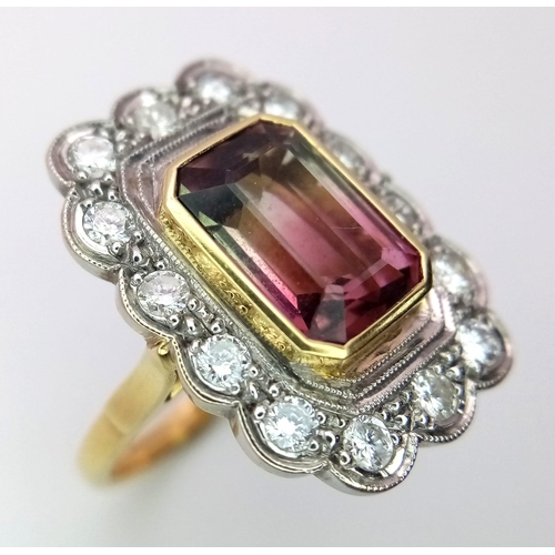 41 - A 18K YELLOW GOLD DIAMOND AND BI COLOUR TOURMALINE CLUSTER RING 7.9G SIZE M 1/2

ref: STOCK 6765