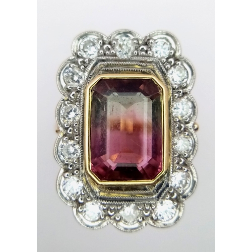 41 - A 18K YELLOW GOLD DIAMOND AND BI COLOUR TOURMALINE CLUSTER RING 7.9G SIZE M 1/2

ref: STOCK 6765